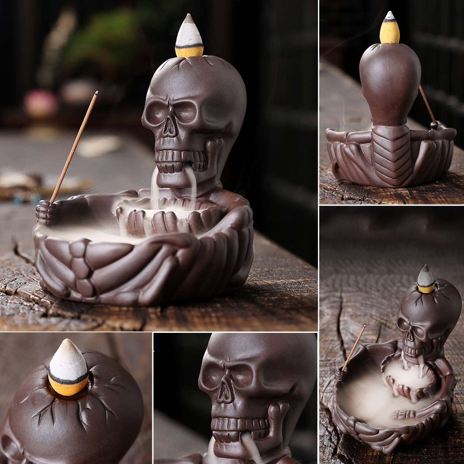 Skull Décor Backflow Incense Burner, Waterfall Incense Holder with