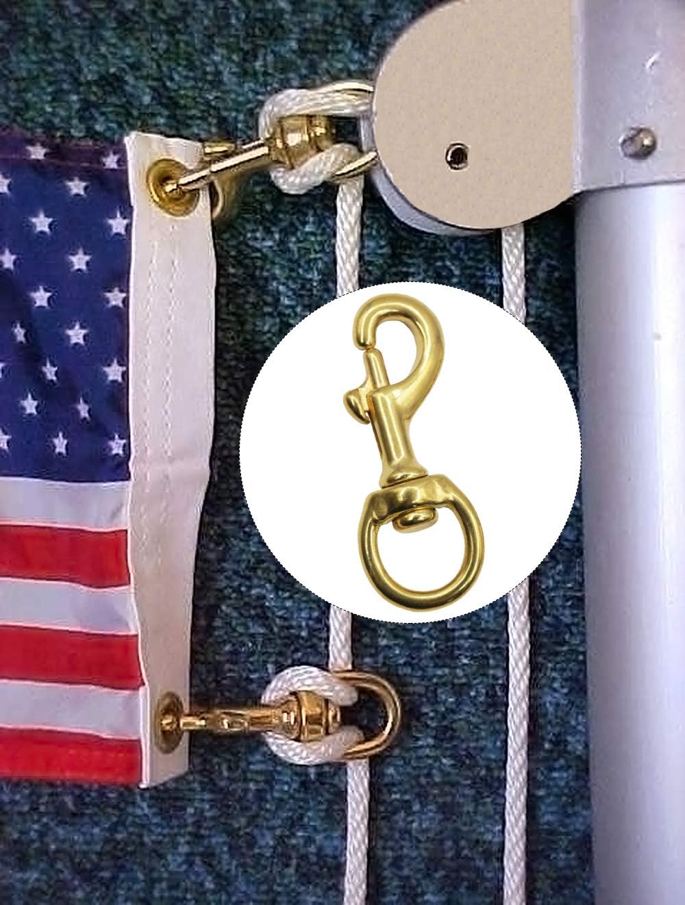 Flag Clips 4 Pack Heavy Duty Brass Swivel Snaps Hook for Rope, Flag Pole Hardware to Attach with Rope, Dog Chain, Leather Craft