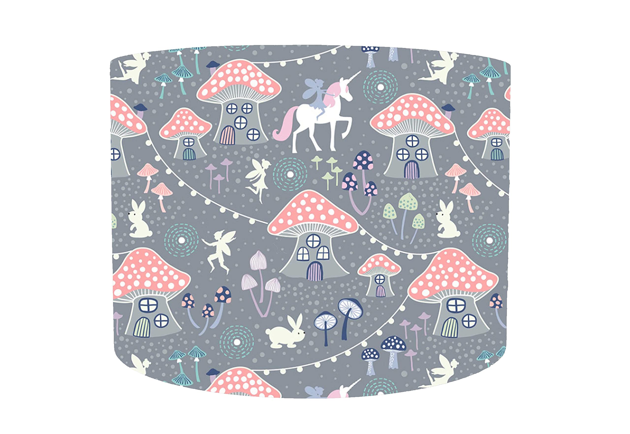 Grey And Pink Fairy House Lampshade, Fairies And Unicorn Nursery, Ceiling Pendant, Table Lampshade