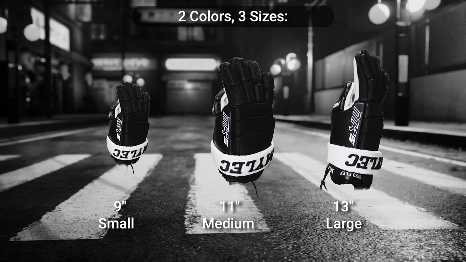 MyLec MK5 Hockey Gloves, Hook Closure for Perfect Fit, 3-Roll Design, Nylon Hockey Stuff with Tough Leather Palm, Lightweight, Durable & Breathable Lacrosse Gloves, Protected with EVA Foam