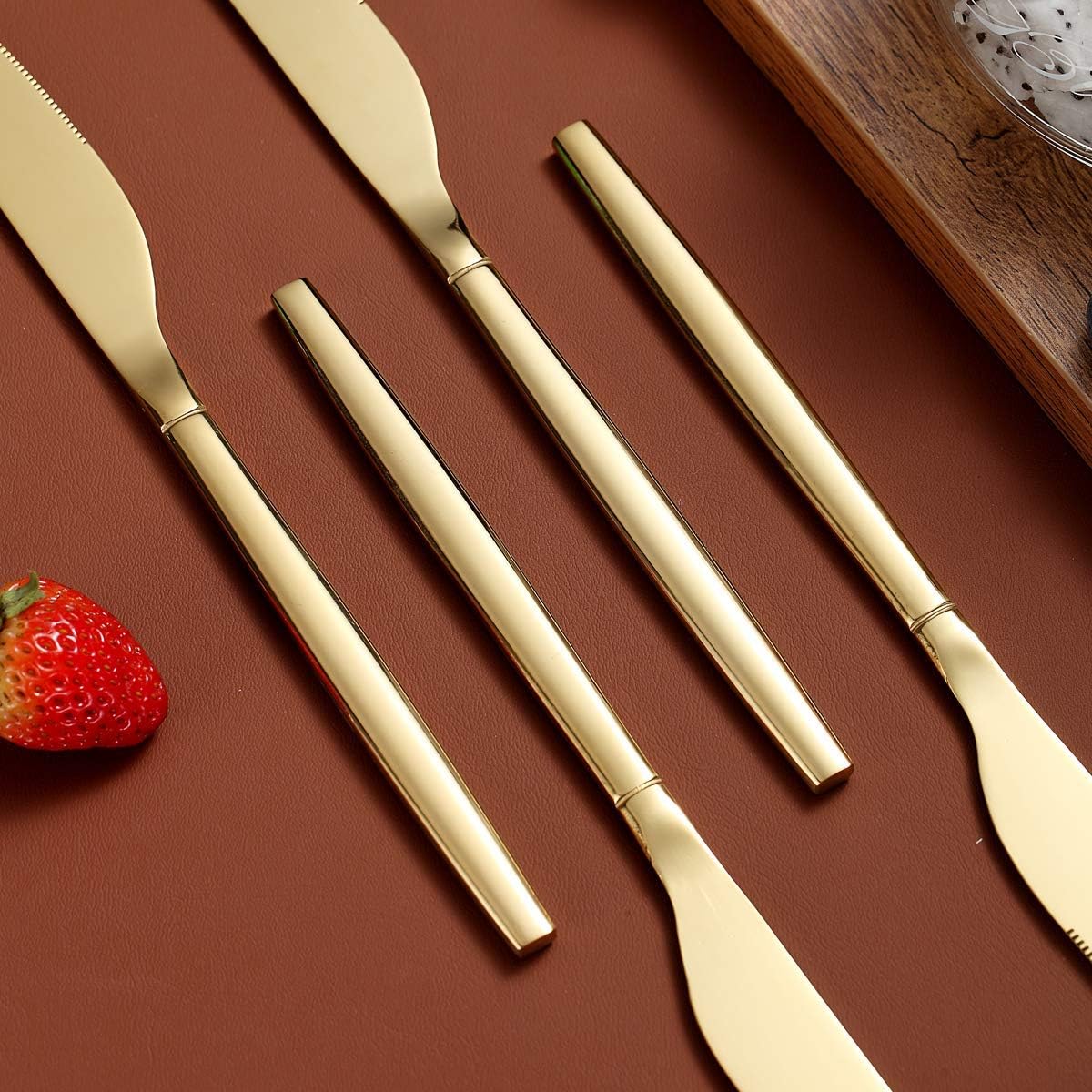 Berglander Gold Dinner Knives Set Of 4, Titanium Shiny Gold Plating Stainless Steel Dinner Knife, Butter Knife Table Knives Dishwasher Safe : Home & Kitchen