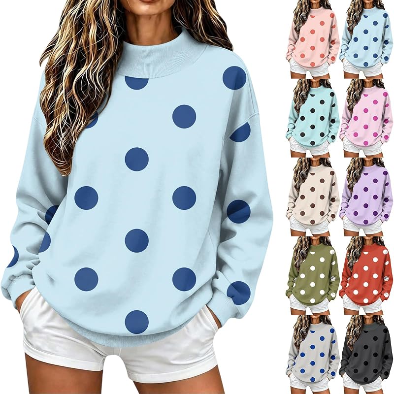 Polka Dot Mock Neck Sweatshirt Women Oversized
