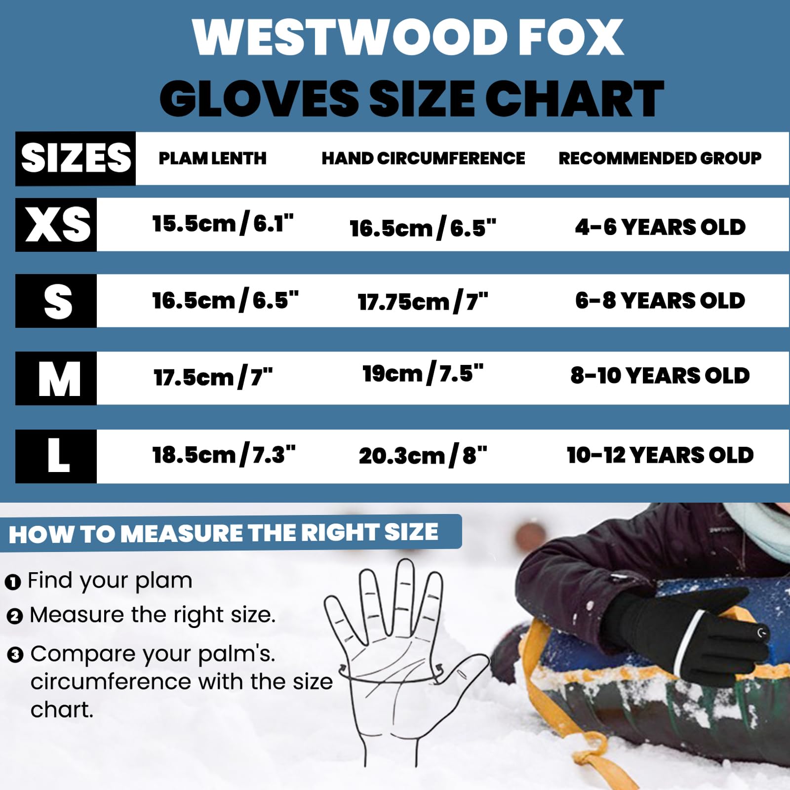 WESTWOOD FOX WFX - Guantes térmicos de invierno para niños, antideslizantes, cálidos, resistentes al viento, guantes de ciclismo para niños y niñas, 6-12, para correr, deportes de fútbol al aire libre