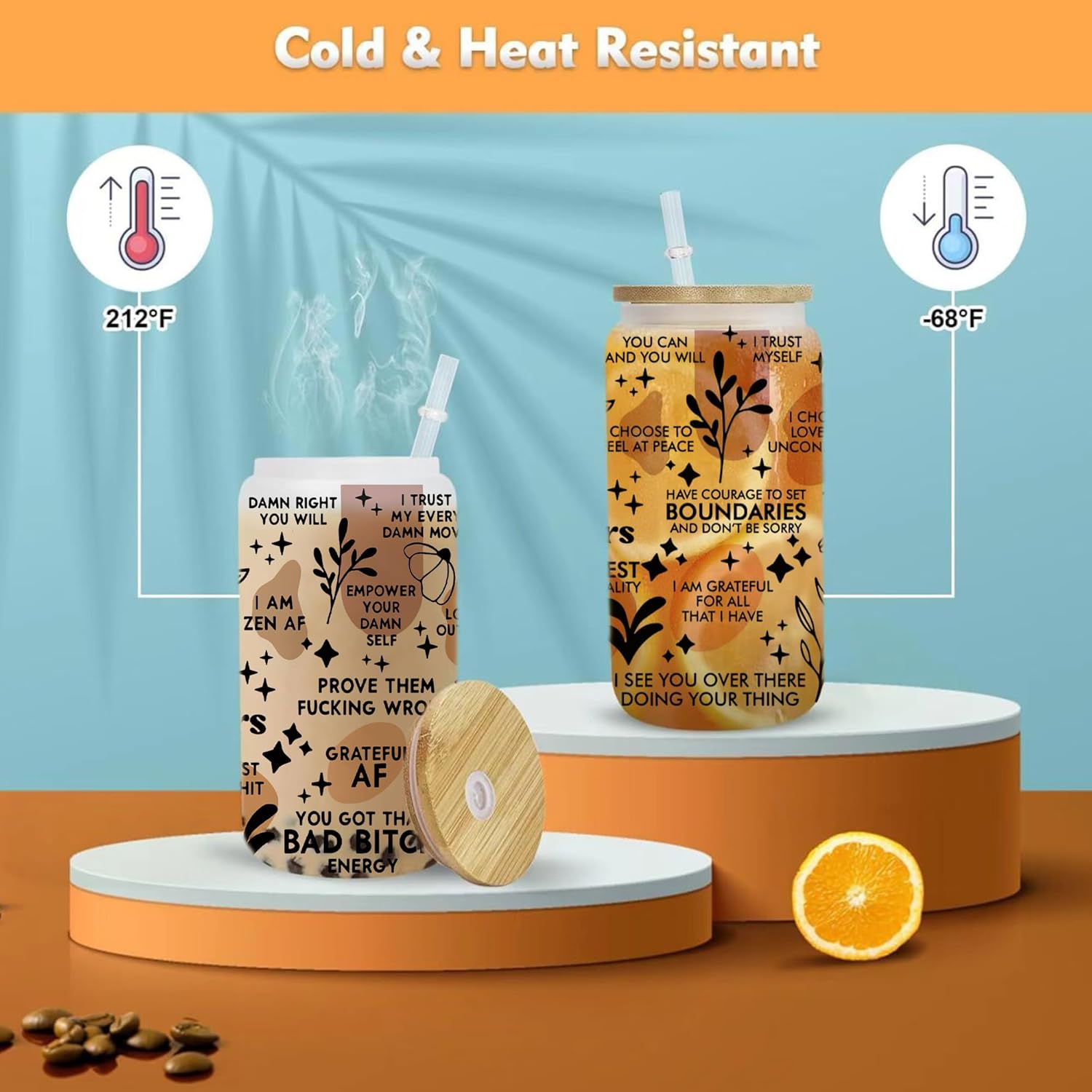 AGH 1Pack Can Glass Cup with Bamboo Lids and Platic Straw 16OZ Drinking Glass for Iced Coffee,Soda,Frosted Beer Glasses Smoothie Cup for Christmas Gift - Image 6