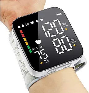 Blood Pressure Monitor Automatic Wrist BP Machine Large Backlit Display Adjustable Cuff 2x90 Storage Blood Pressure Detector Voice Broadcast with Carrying Case
