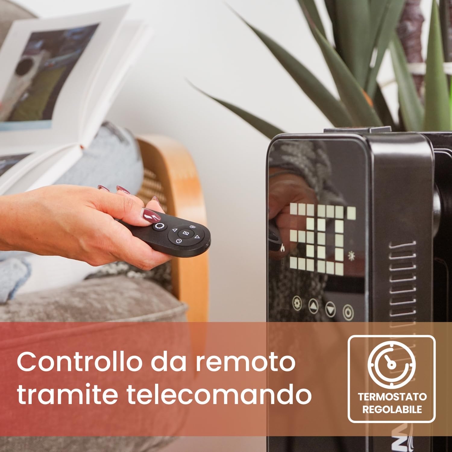 White - Radiatore Elettrico Ad Olio 13 Elementi. Stufa Elettrica A 240v. Telecomando Incluso, Funzione Touch. Display Led Luminoso. Calorifero Elettrico Con Ruote