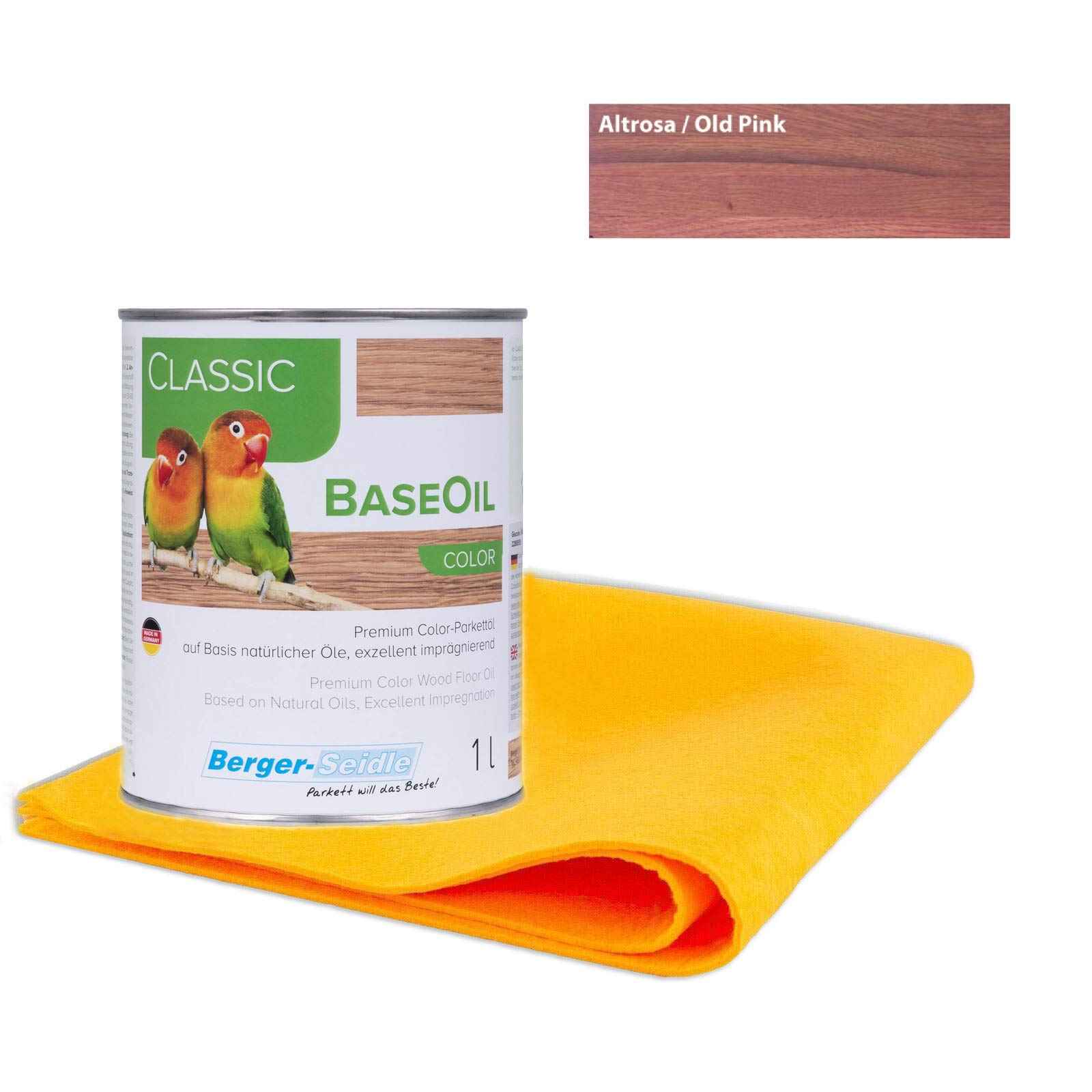 Berger Seidle Classic Base Oil | Aceite de parquet prémium con impregnación profunda | materias primas 100% naturales | 1 litro + 1 paño de cuidado supersuave (rosa palo)