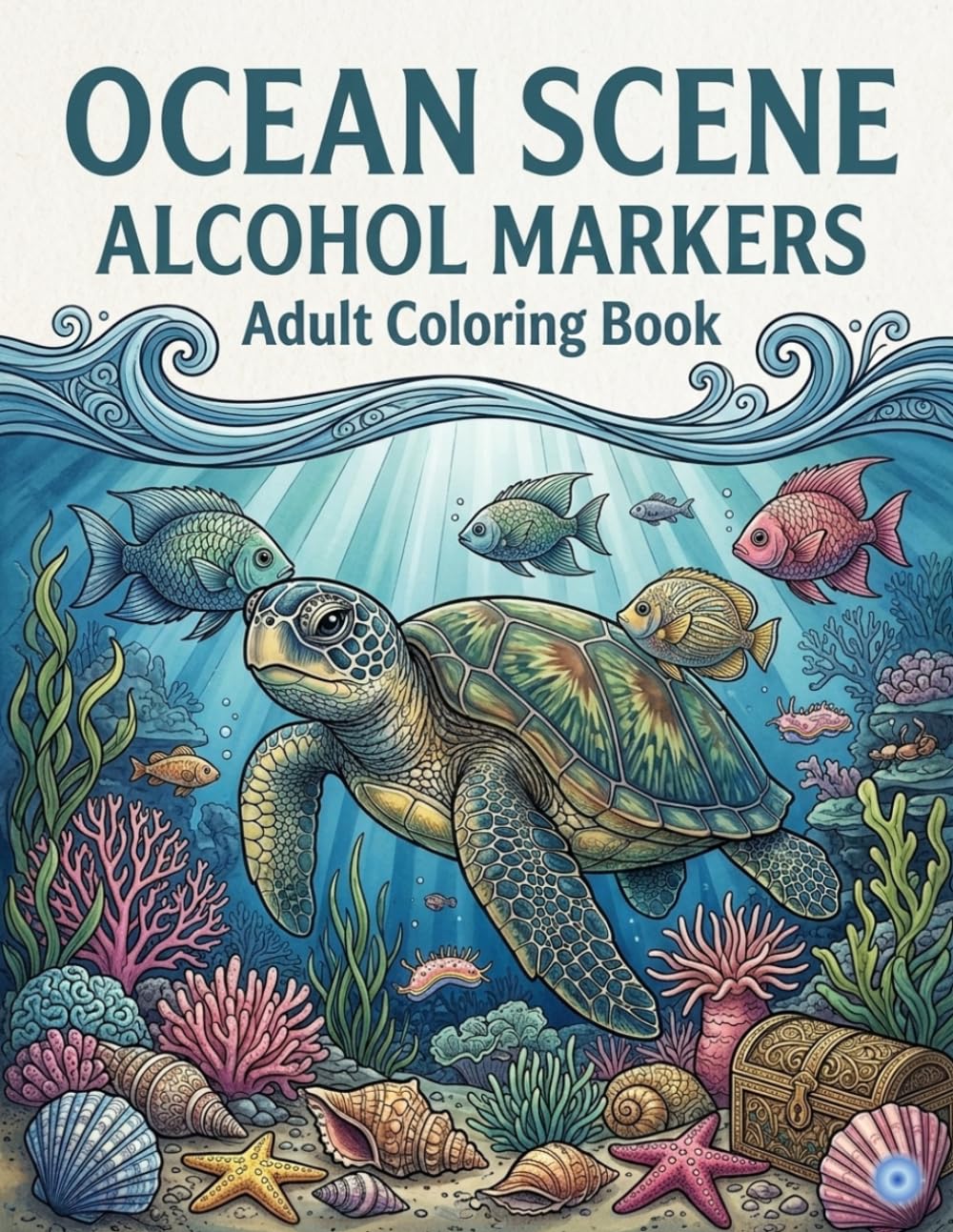 Ocean Scene Alcohol Markers Adult Coloring Book: Relaxing Underwater Views and Bold Outlines