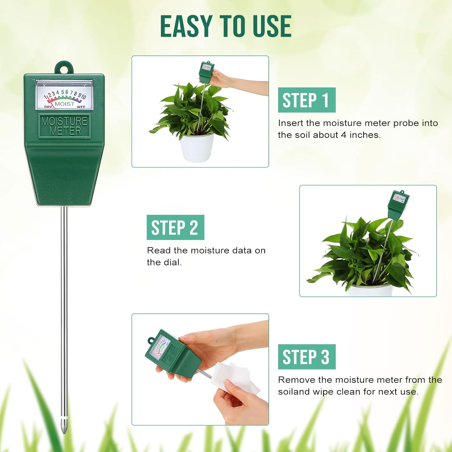 6 Pack Soil Moisture Meter Soil Tester pH Meter, Gardening Farm Lawn Test Kit Tool, Digital Plant Probe, Water Hydrometer for Indoor Outdoor, No Battery Required