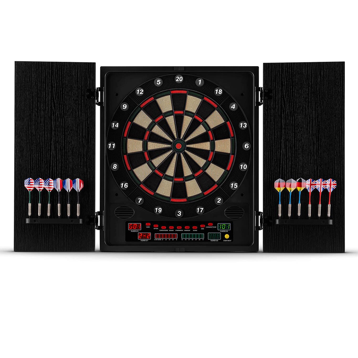 OneConcept Dartmaster 180 - Freccette, Tiro al Bersaglio, Freccette al Bersaglio Elettronico, 8 Giocatori, Avversario Virtuale, 9 Pulsanti, Indicatori LED, Punte Soft, 2 Porte