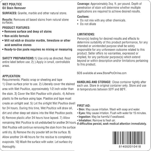 Miniatura 2 de Stone Pro Wet Poultice - Elimina las manchas de la piedra natural - 1 libra