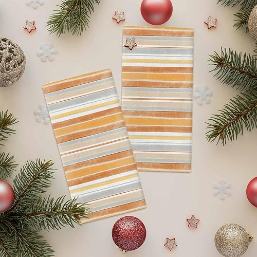 Miniatura 2 de Toallas de cocina absorbentes de acuarela a rayas naranjas, toalla suave para platos de mano, estilo nórdico, reutilizable, lavable, toallas de baño