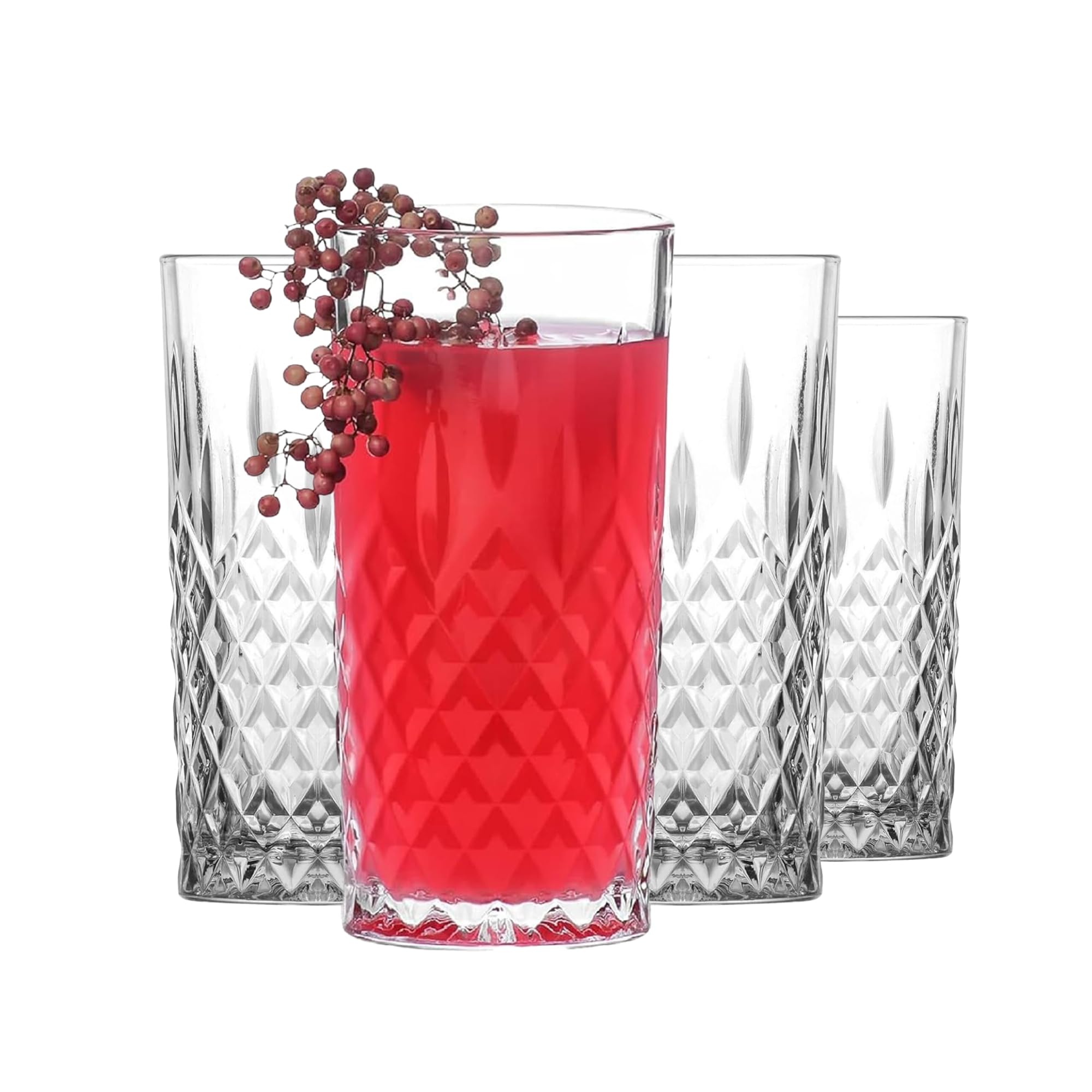 NORDIC SCHILLER Bicchiere Long Drink Set 4, 360ml 100% SENZA PIOMBO Bicchieri Cocktail Particolari, Bicchieri Acqua Moderni, Bicchieri Coktail, Bichiere Succo, Caipirinha Highball Glasses