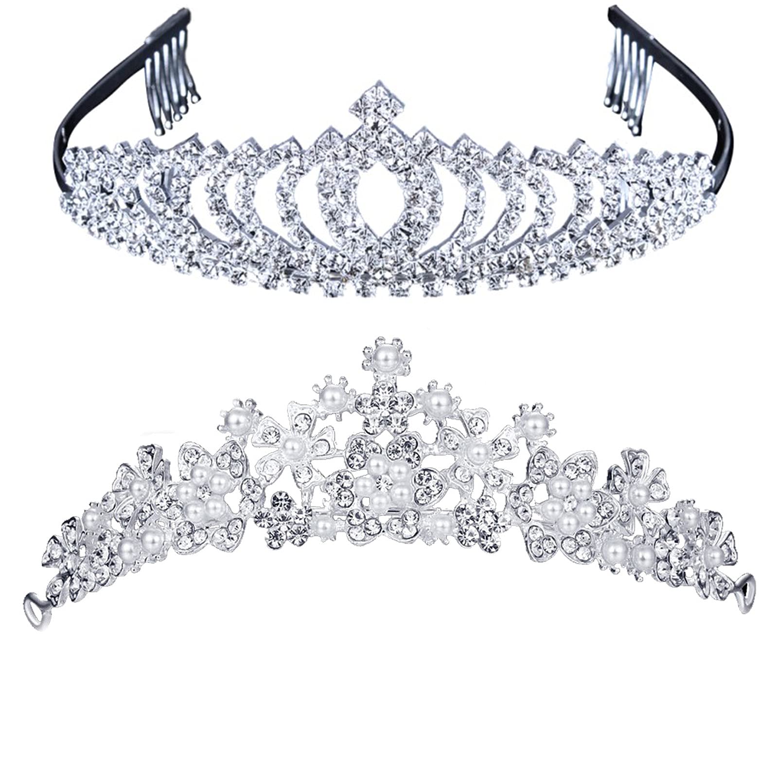 Canzoon Diadema Tiara Nupcia 2PCS Plata Corona Mujer Cumpleaños Corona Novia Boda para Banquete De Boda