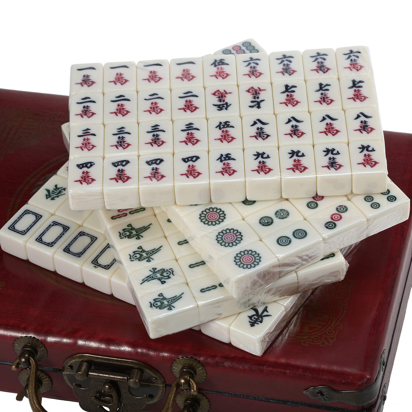 Coffret de Mahjong Portable avec étui Rangement en Bois Jeu Pratique pour Les déplacements Loisirs Famille