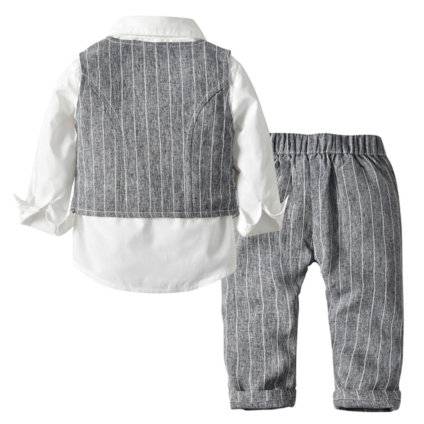 Garçon Costume de Baptême Bébé Ensemble de Mariage Manche Longue Chemise et Gilet et Pantalon avec Noeud Papillon