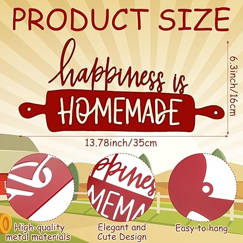 Miniatura 2 de Funrous Decoración de pared de cocina con texto en inglés "Happiness Is Homemade", letrero de metal rústico para decoración de cocina, letreros