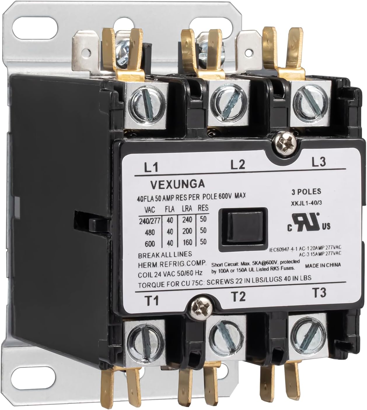 VEXUNGA 3 Pole 40 Amp 24 VAC Coil AC contactor 3P 40A 24V 50/60Hz AC Motor Contactor Replacement for Air Conditioner Compressor Condenser Unit Contactors