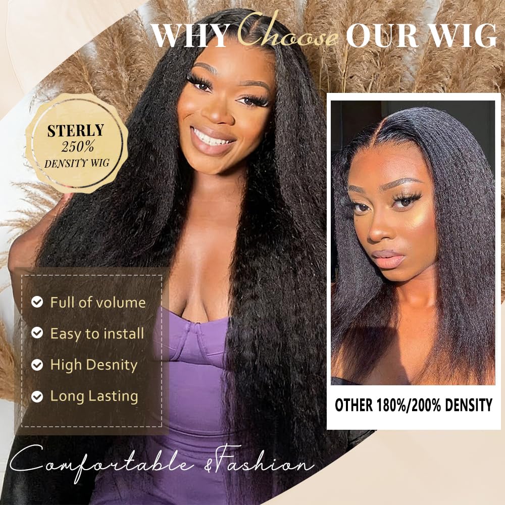 sterly Kinky Straight 250 Density V Part Wig Human Hair Glueless No Leave Out No Sew Upgrade U Part Wigs Yaki Straihgt Wigs For Women Full Head Clip In Half Wigs (V part Kinky Straight, 20 Inch)