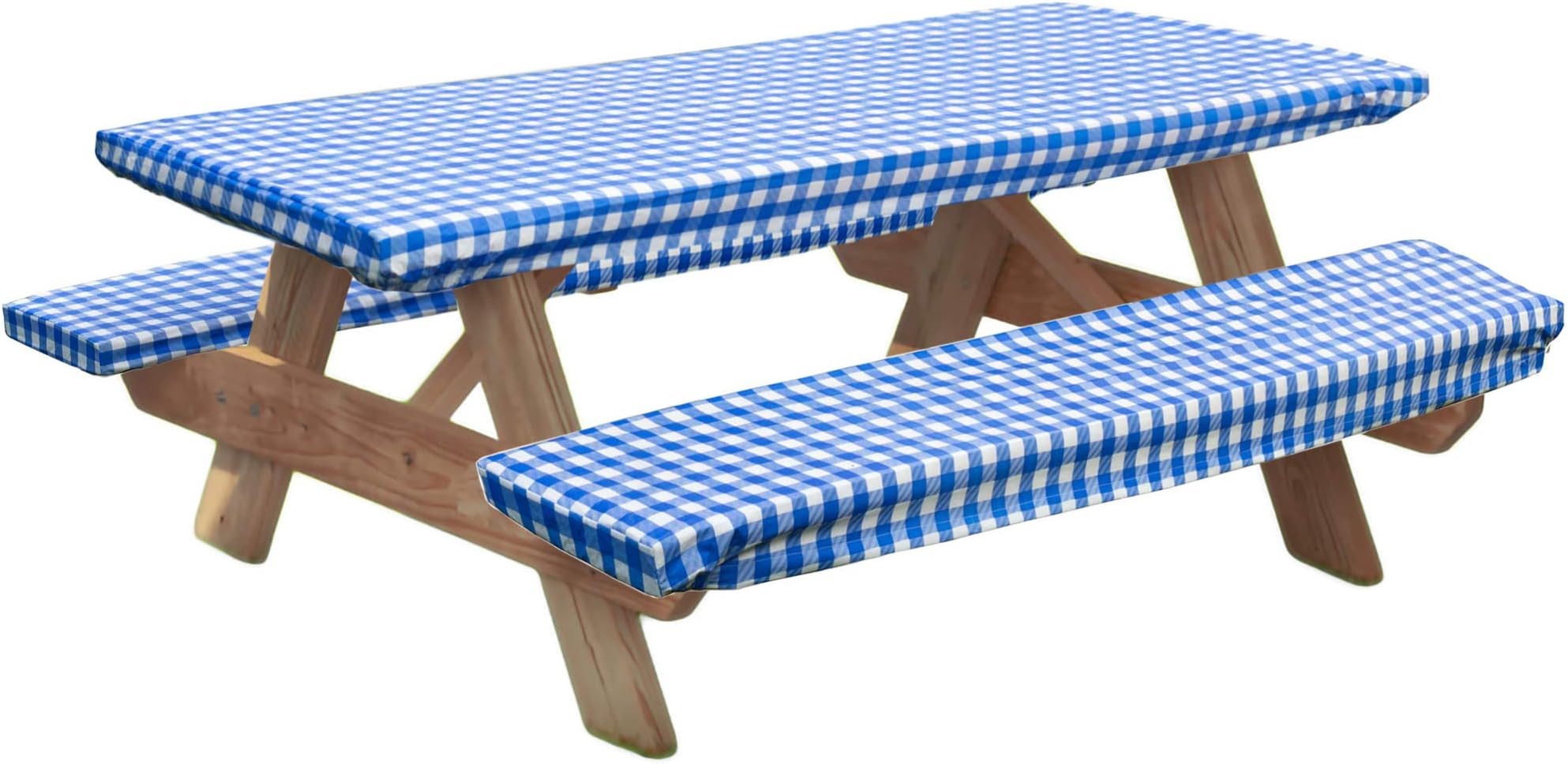 LAMINET Deluxe Picnic Table Covers - Set of 3 - Checkered Pattern - Blue