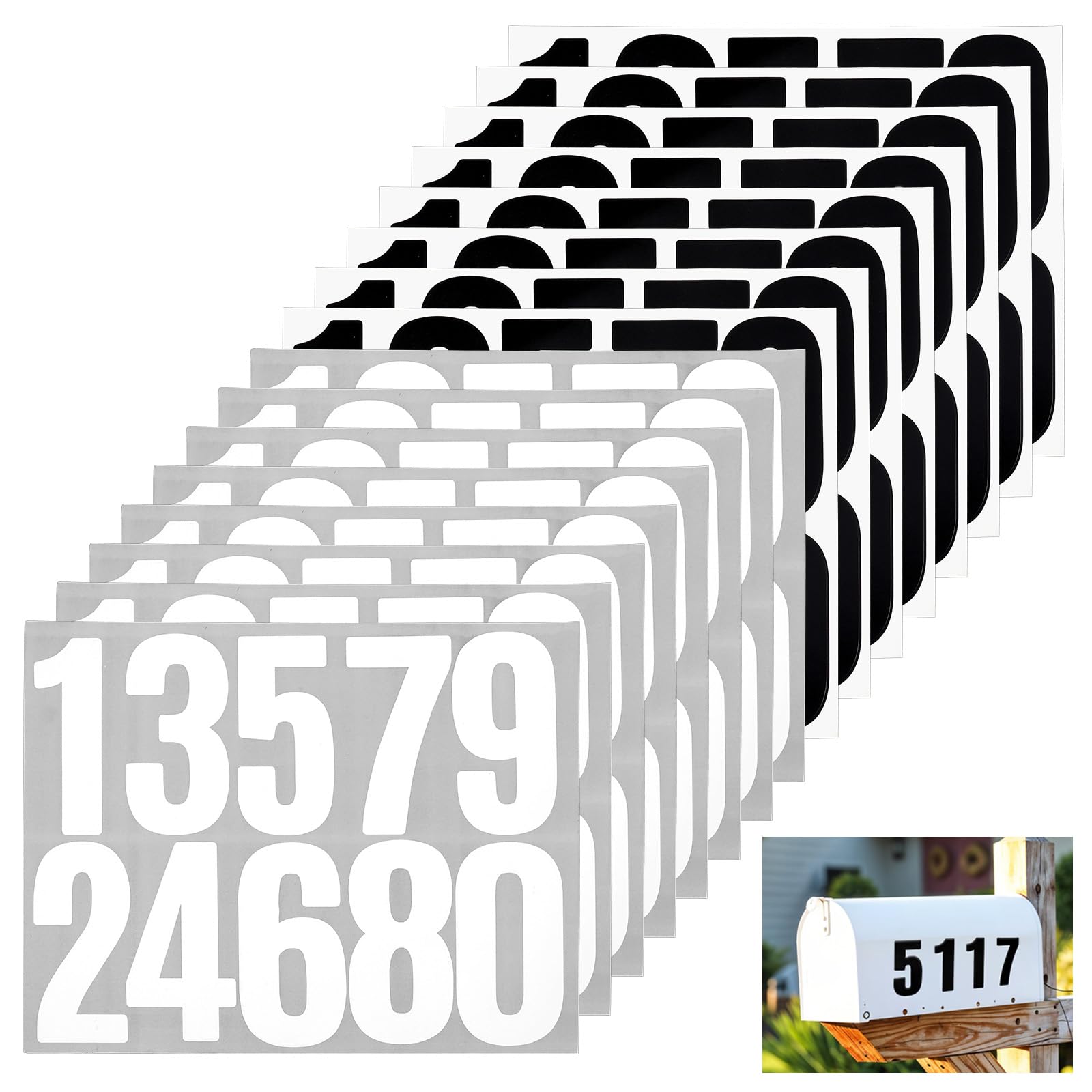 16 Sheets Mailbox Number Stickers 3 Inch Self Adhesive Waterproof Vinyl Number Stickers for Mailbox Doors Windows Trash Bins House Signs Labeling Home Office Outdoor Use White Black