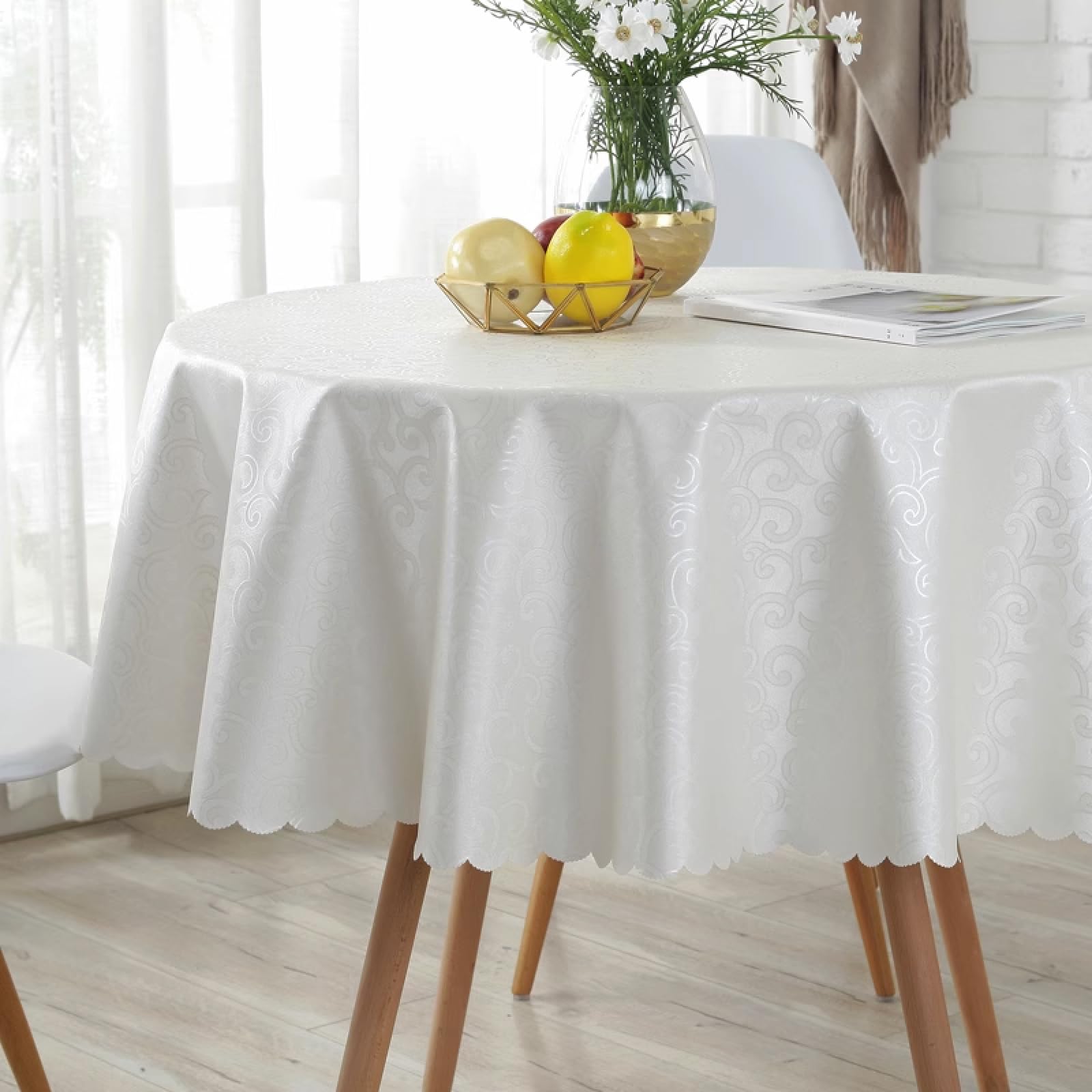 Nappe pour table rectangulaire anti huile blanche de 200cm pour mariage et repas de fête