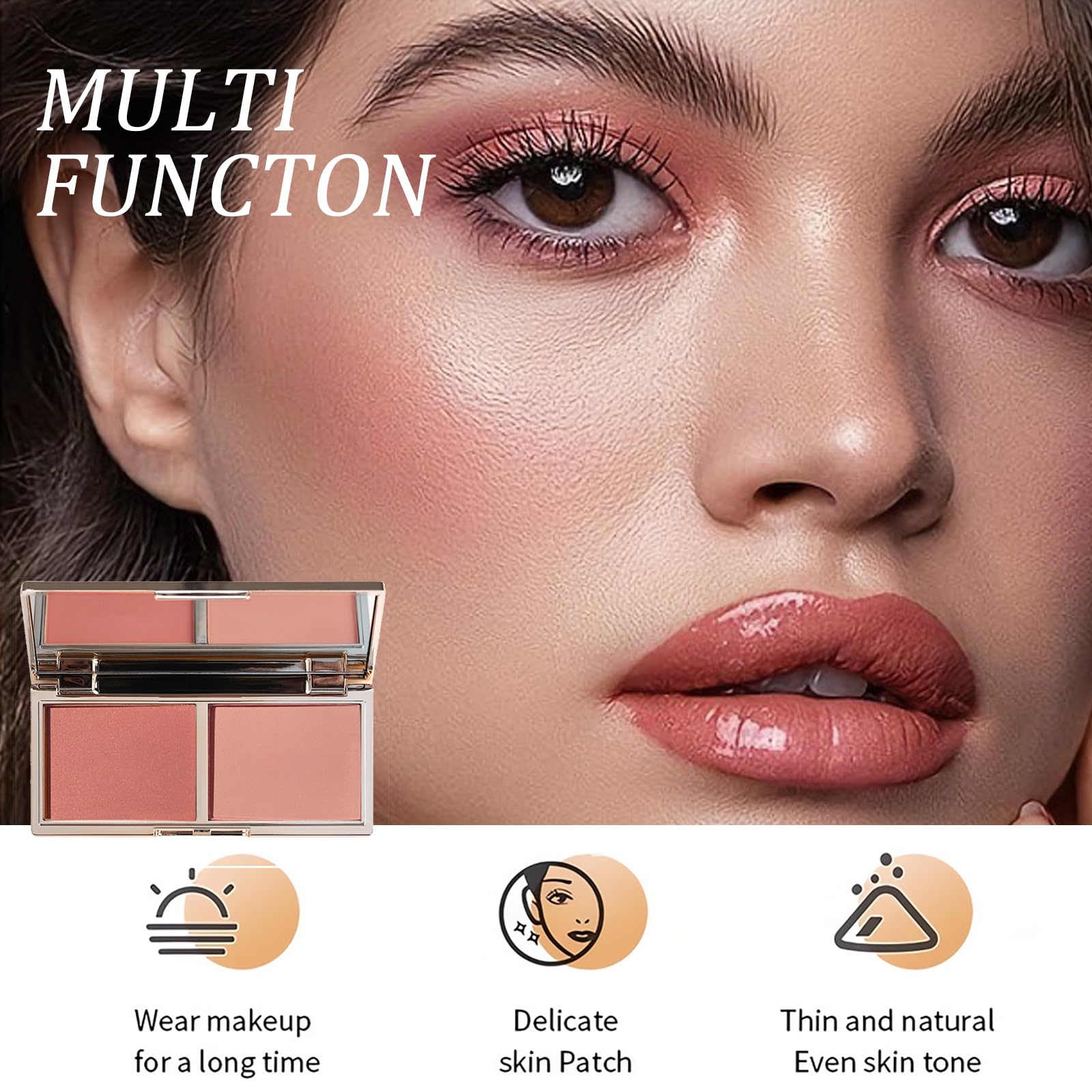 Soft Blush Makeup Powder Palette with Mirror & Brush, Matte & Shimmer Formula for Natural-Looking, Weightless & Long-Lasting Cheek Tint - Image 2
