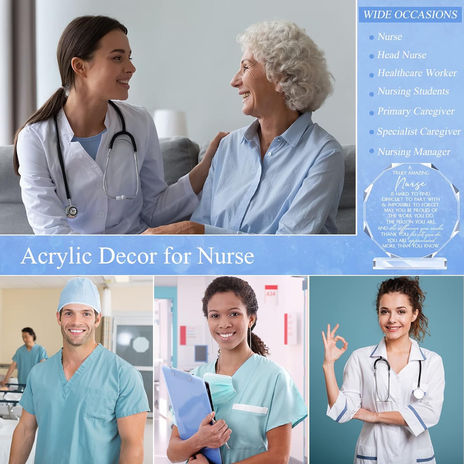 Maitys 6 Pcs Nurse Appreciation Gift Bulk Inspirational Nurse Acrylic Sign Prizes Thank You Gift Octagon Employee Office Decoration Table Decor Keepsake for Women Coworker Team