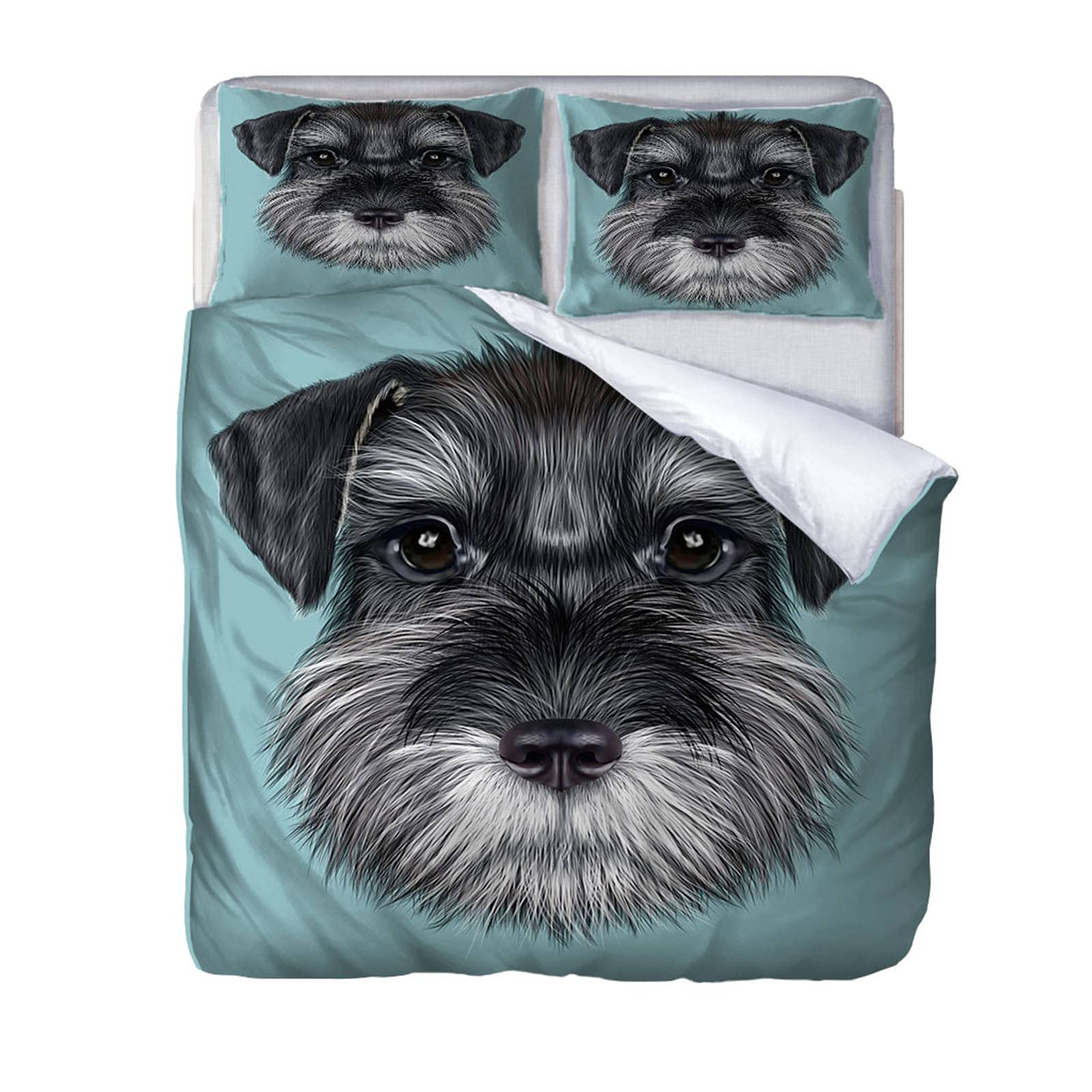 AOUAURO Double Duvet Cover Set Schnauzer Bedding Set with Zipper Closure Microfiber Bedding Quilt Cover 2 Pillowcases for Children Kids Teens Adults 200x200cm 3D Printed 3PCS Set
