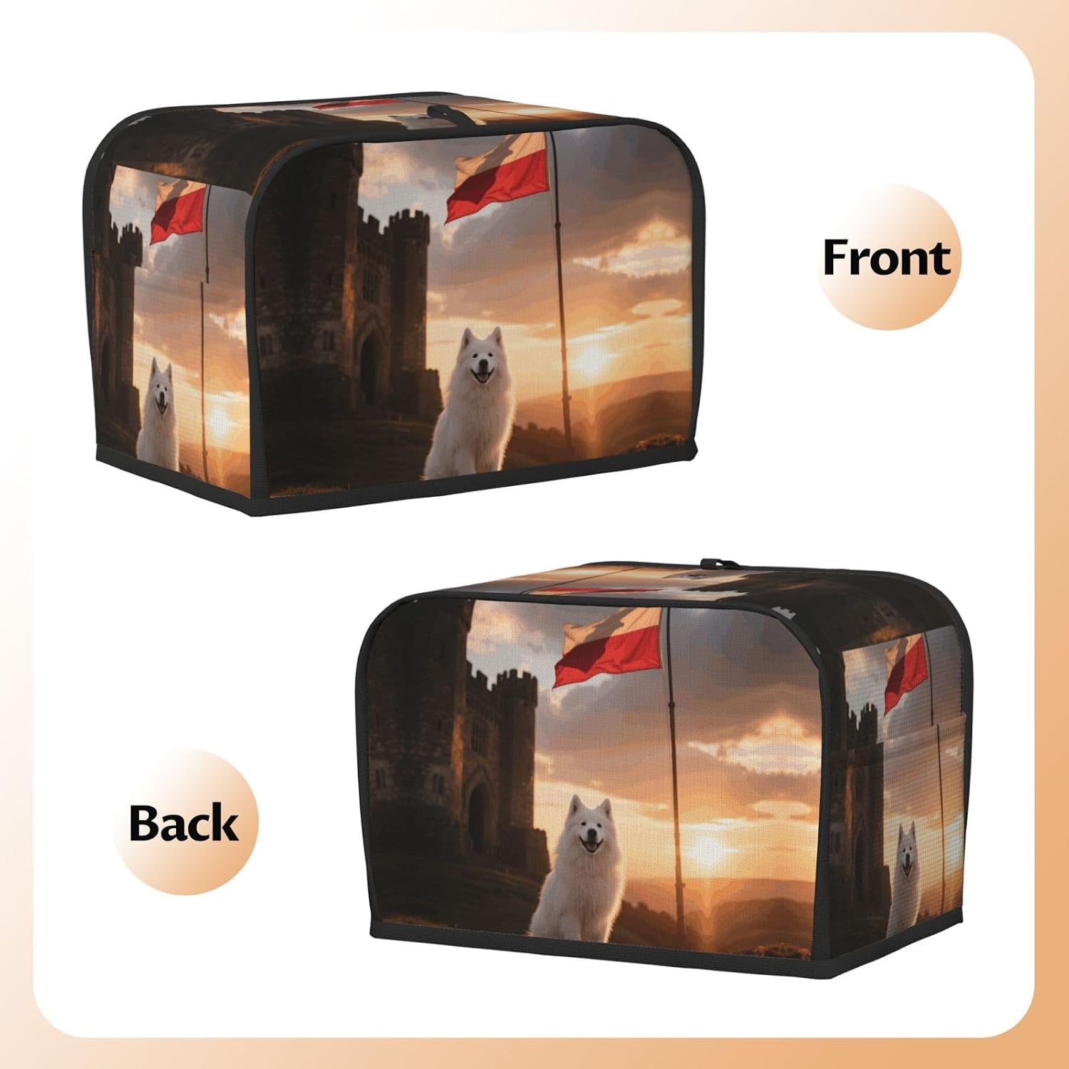 National Flag And Cute Smiling Dog Toaster Cover 2 Slice, Waterproof Bread Machine Covers with Pockets Universal Size Kitchen Small Appliance Cover with Handle, Dust and Fingerprint Protection
