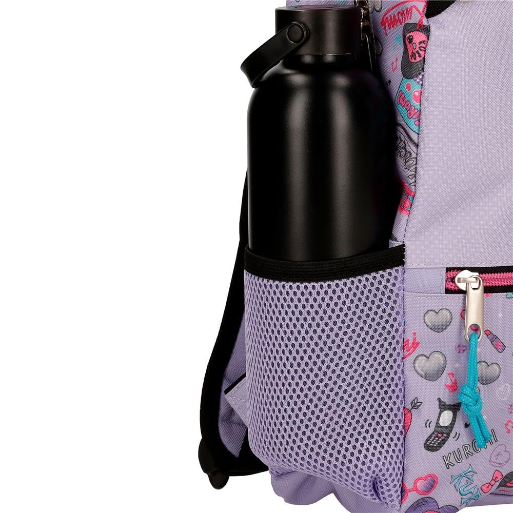 Sanrio Kuromi Retropop Mochila infantil, mochila escolar, fabricada en Poliéster, bolsillos laterales, tirantes anchos ajustables de Joumma Bags
