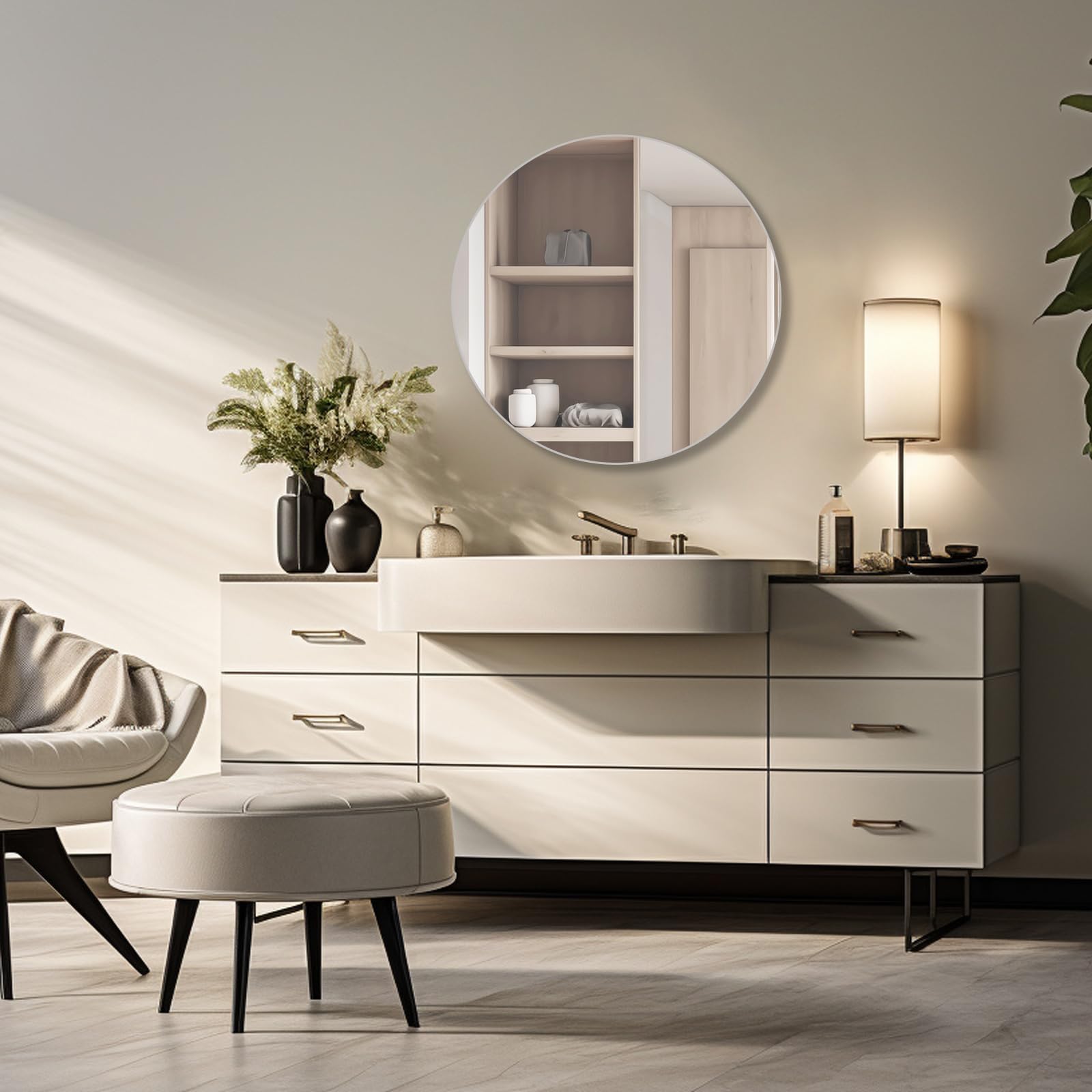 TSKDKIT - Grande specchio da parete rotondo adesivo HD - 50 cm - Specchio da parete decorativo senza cornice - Per toilette degli ospiti, bagno, guardaroba, soggiorno, ecc