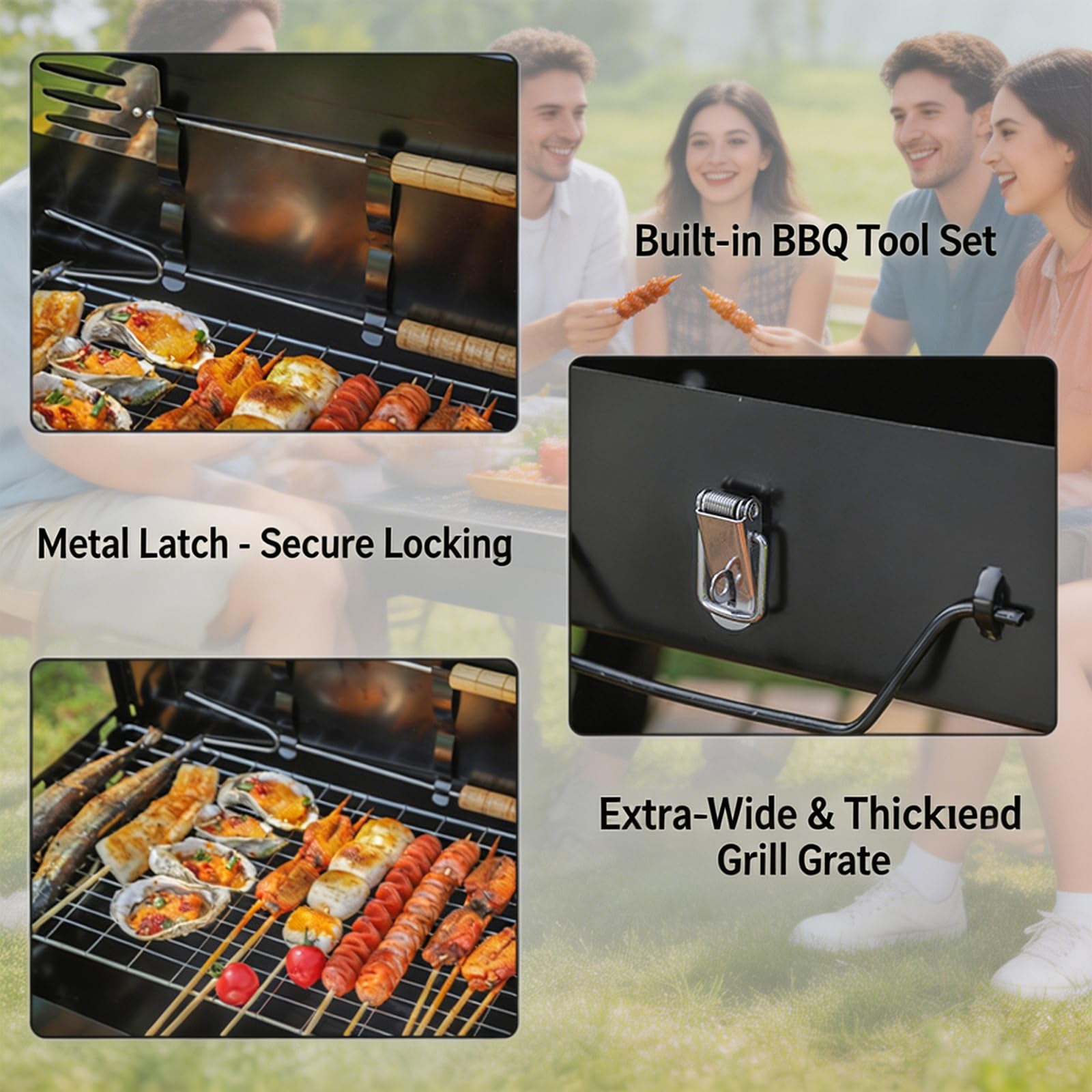 Barbecue Charbon de Bois Pliable Portable avec 3 Niveaux Réglables, BBQ Compact pour Jardin et Camping