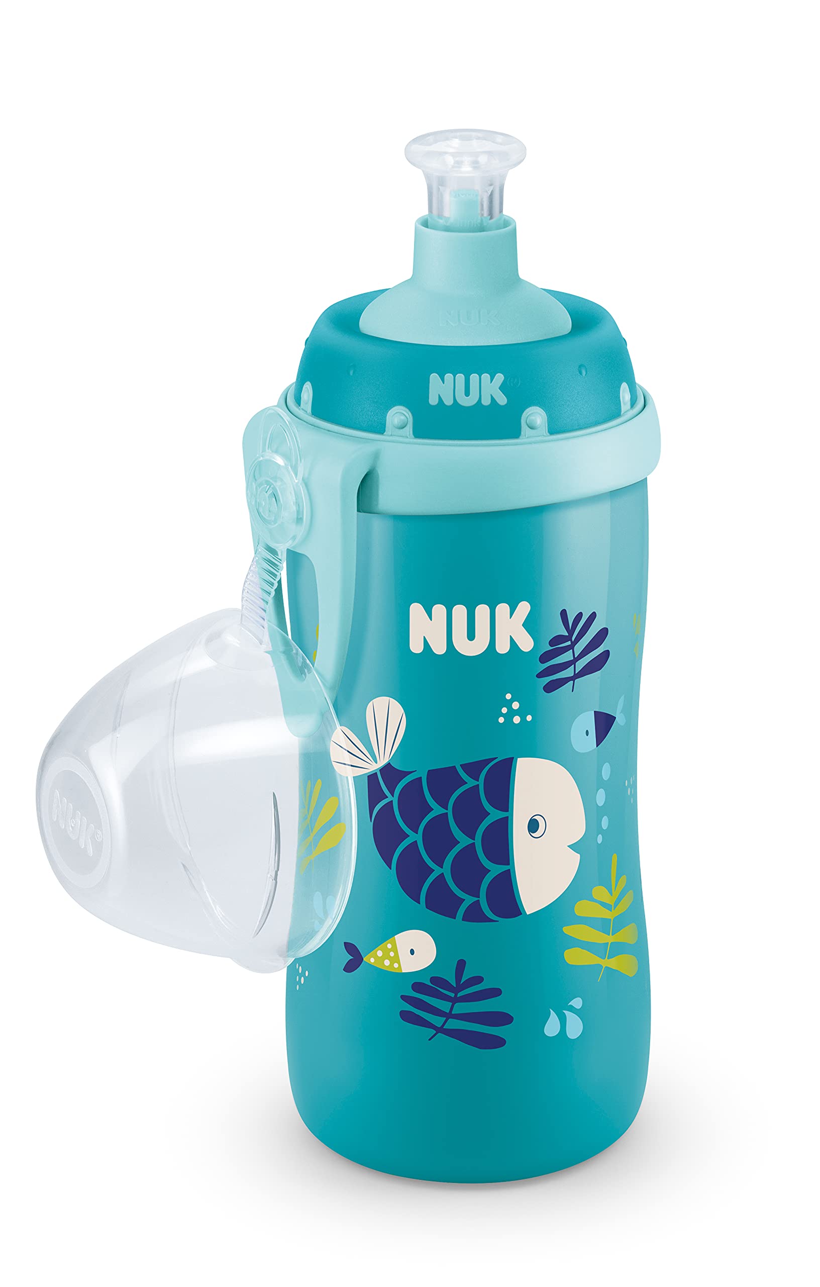 NUK Junior Cup Gourde avec effet caméléon - 18 mois et plus - Avec changement de couleur - Gobelet d'apprentissage anti-fuite avec bec poussoir - Clip et capuchon de protection - Sans BPA - 300 ml