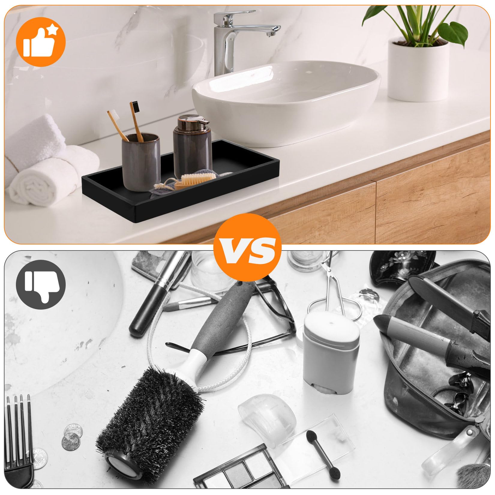 Set of 2 Decorative Black Silicone Storage Trays, Multi-Purpose for Bathroom Kitchen, Toilet & Dressing Table - Image 4