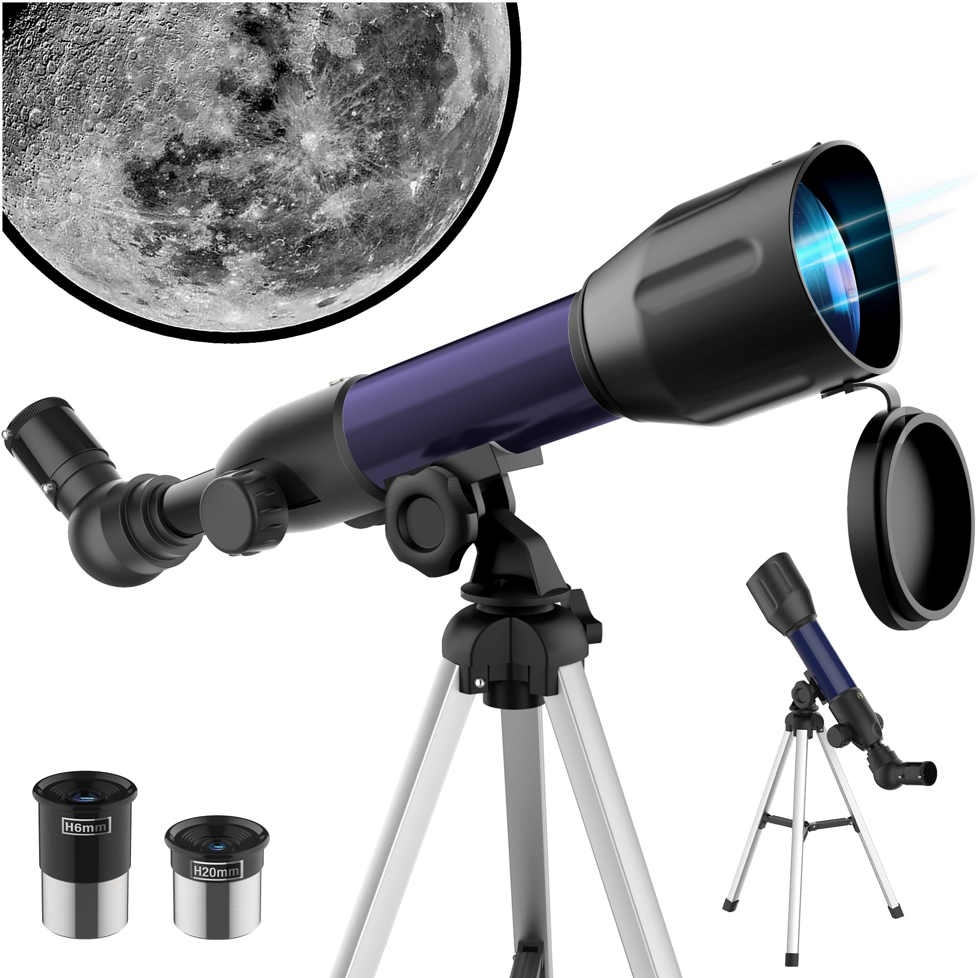 Telescopio Astronomico para Niños, 360/50mm Refractor Telescopio, Portatil con Trípode, para Niños, Infantil, Principiantes, Observer la Luna, Estrellas, de Aves