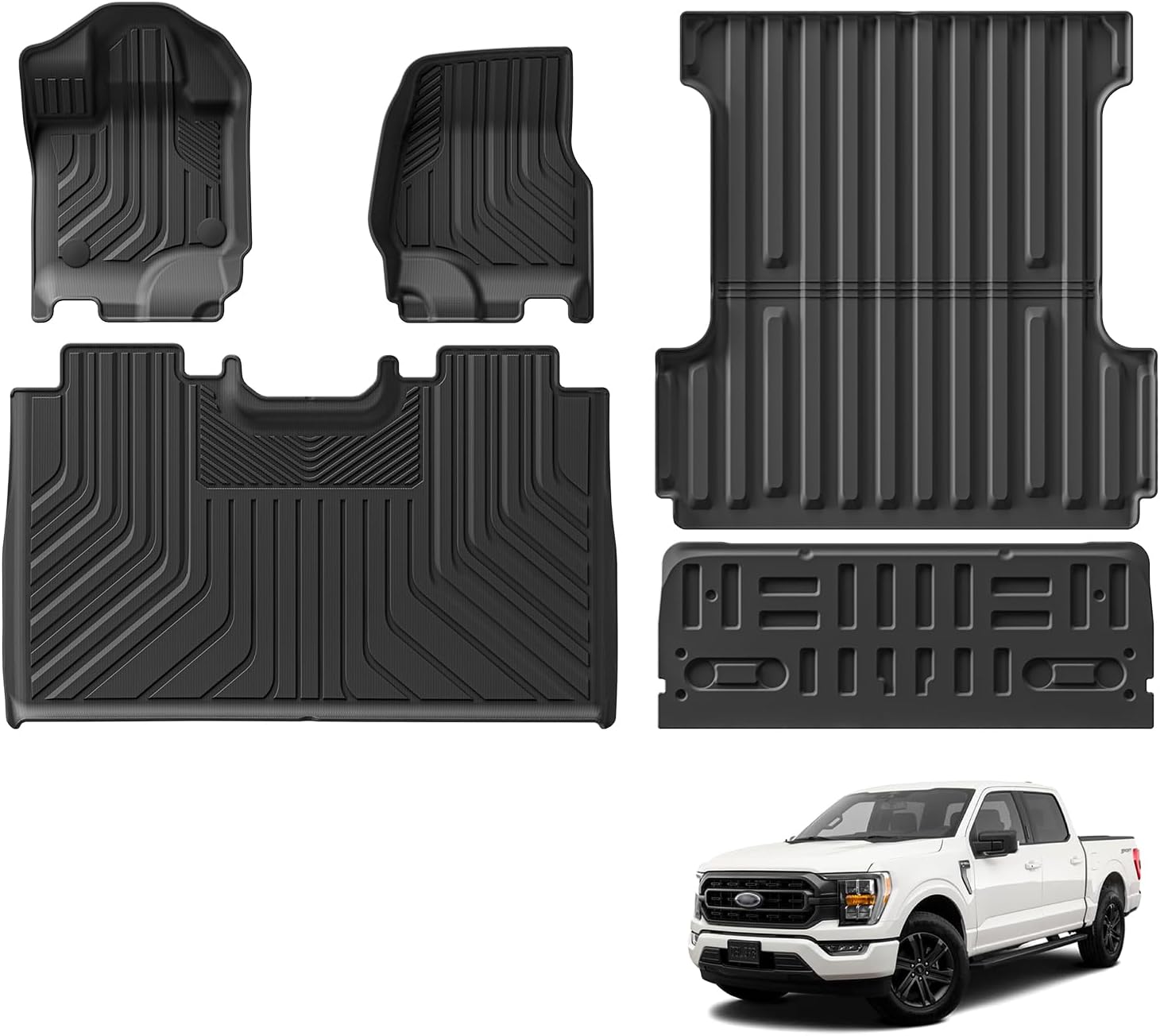 SMABEE Truck Bed Mat & Tailgate Mat for Ford F-150 F150 2015-2023 Lightning Crew/SuperCrew (5.5FT, 67.1" Bed) All Weather TPE Heavy Duty Car Bed Liner F150 Accessories Interior Black