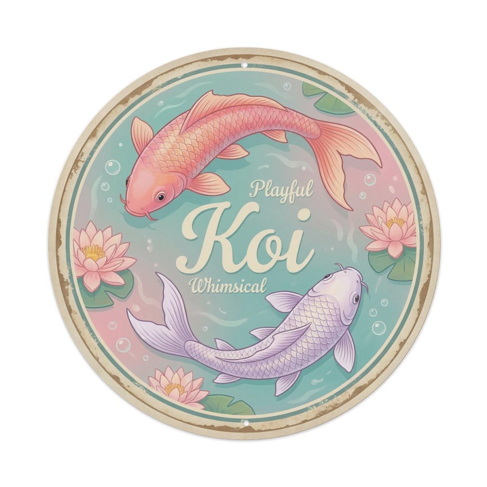 Koi Fish Playful Whimsical Fanciful Waters Lighthearted Fun Metal Tin Sign