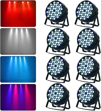 8Pcs Stage Lights, 54x3W LED Stage Par Lighting RGBW DMX512 DJ Disco Party Club Strobe Light AUTO/Sound Party Lighting