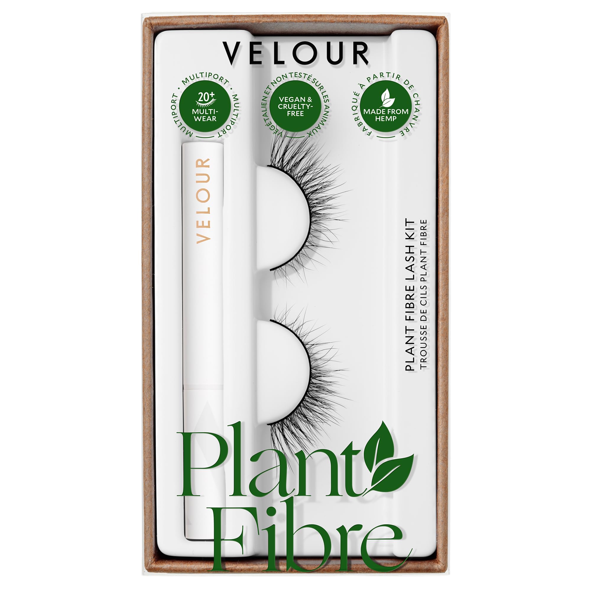 Velour Plant Fibre Lash Extension Kit – Luxurious Hemp-Derived False Lashes - False Lashes Kit - Reusable Eyelashes (up to 25x) + Glue & Go Clear Lash Adhesive - Lightweight, Comfortable, Vegan - All Eye Shapes