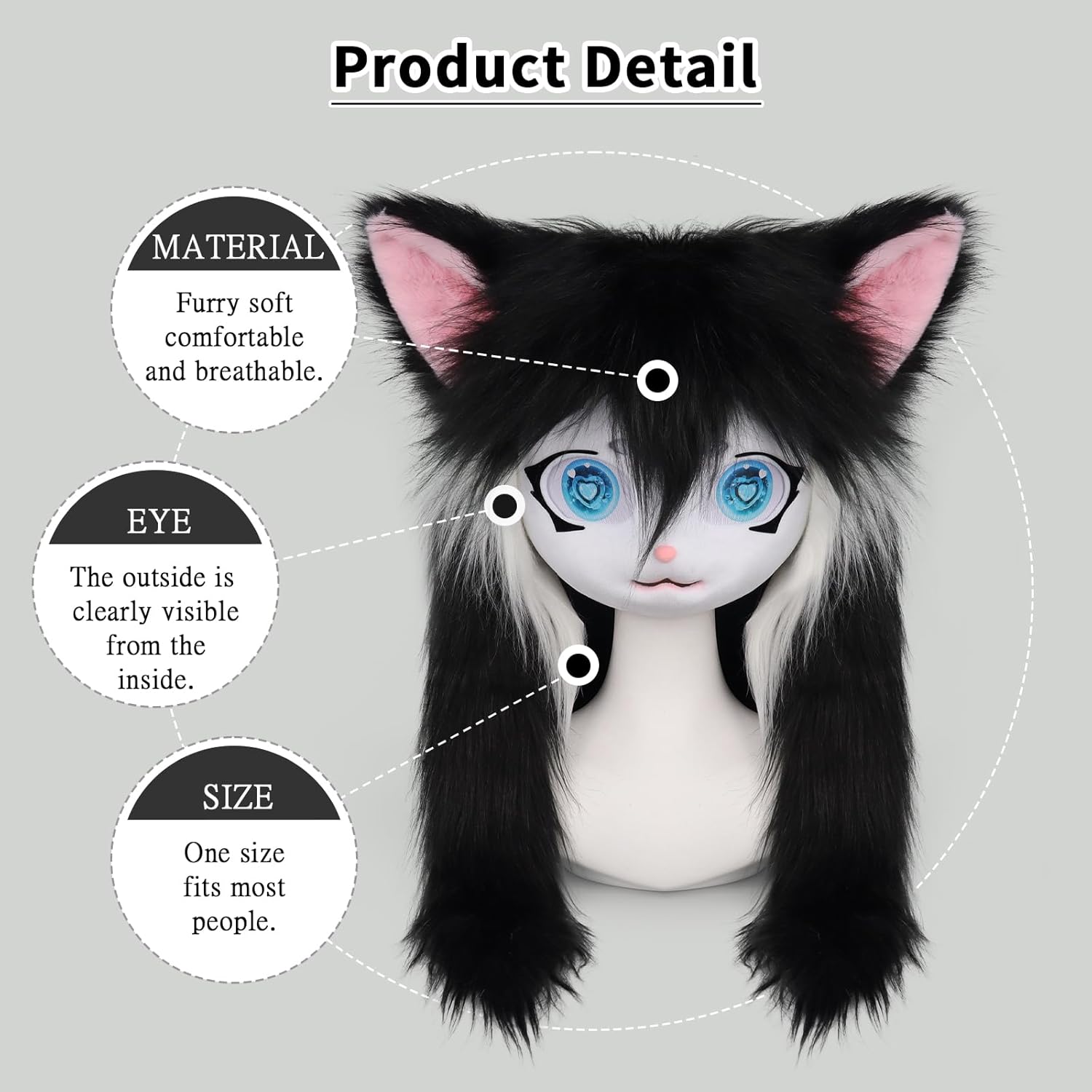 SMILETERNIT Animal Head Cat Fursuit Cut Mask Halloween Masquerade Costume Props