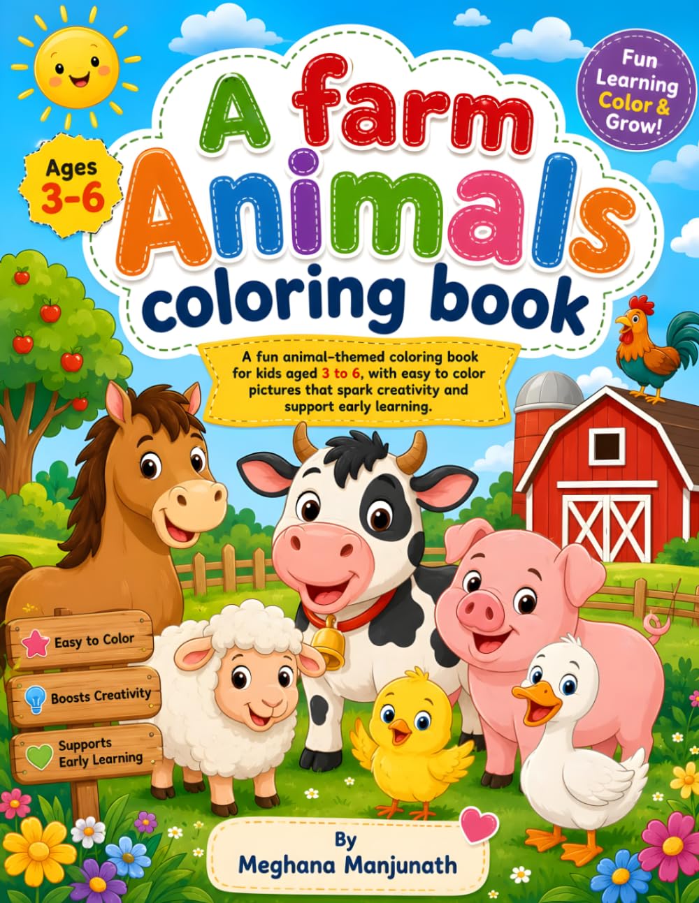 Animal Coloring Book for Kids Ages 3-6: Fun and Easy Animal Coloring Pages for Toddlers and Preschoolers | Cute Farm, Wild, Jungle, and Pet Animals for Creative Learning and Relaxation