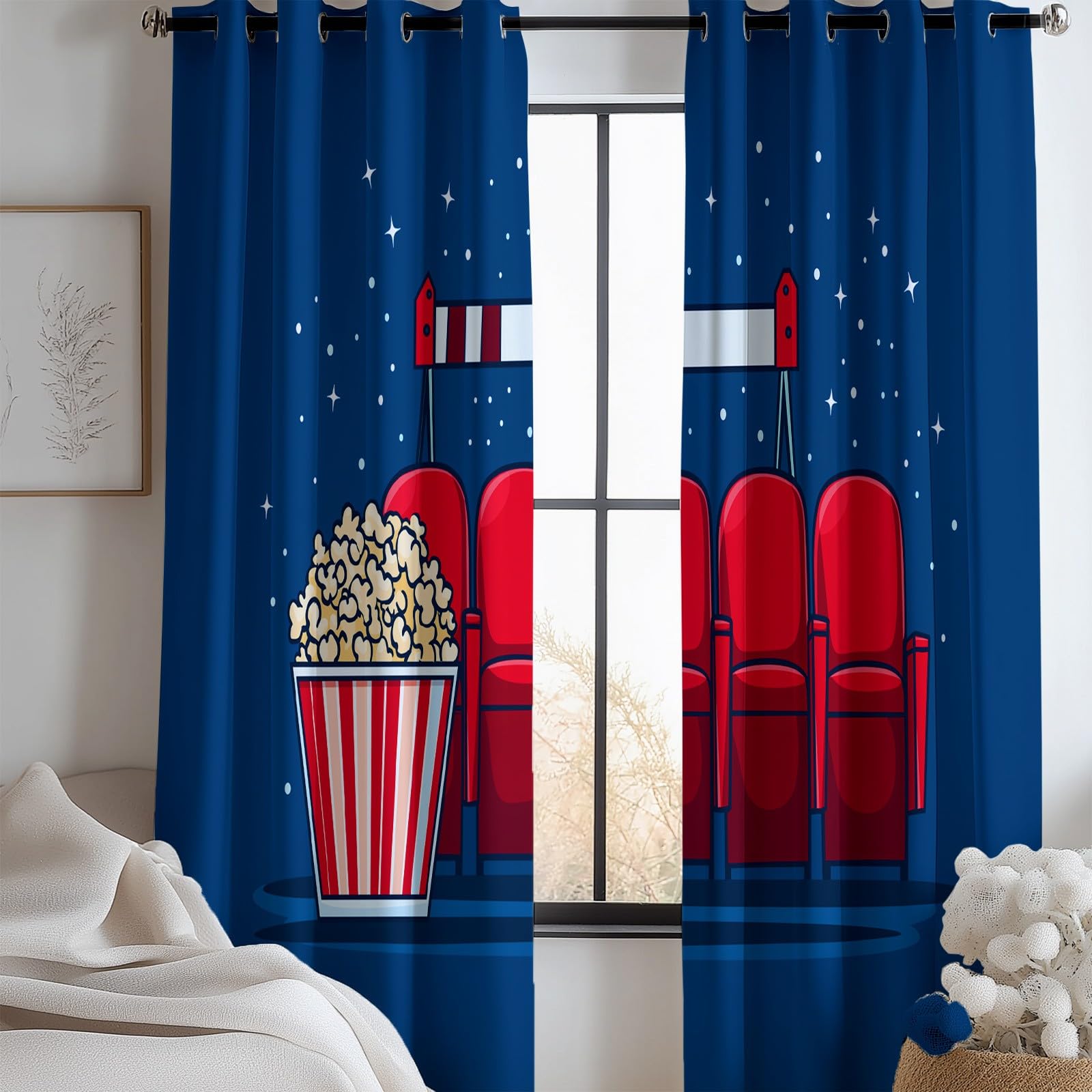 Generico Tenda Oscurante Termica Isolante 140L x 245A cm (2 Pannelli) Con Occhielli, Stile Cartoon Tenda Riduzione di Rumore e Calore in Camera da Letto Cinema Stelle Per Interni Finestre Soggiorno