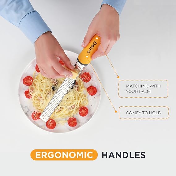 Deiss PRO Citrus Zester & Cheese Grater Parmesan Cheese Lemon, Ginger, Garlic, Nutmeg, Chocolate, Vegetables, Fruits - Razor-Sharp Stainless Steel Blade, Wide, Dishwasher Safe