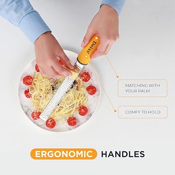 Deiss PRO Citrus Zester & Cheese Grater Parmesan Cheese Lemon, Ginger, Garlic, Nutmeg, Chocolate, Vegetables, Fruits - Razor-Sharp Stainless Steel Blade, Wide, Dishwasher Safe