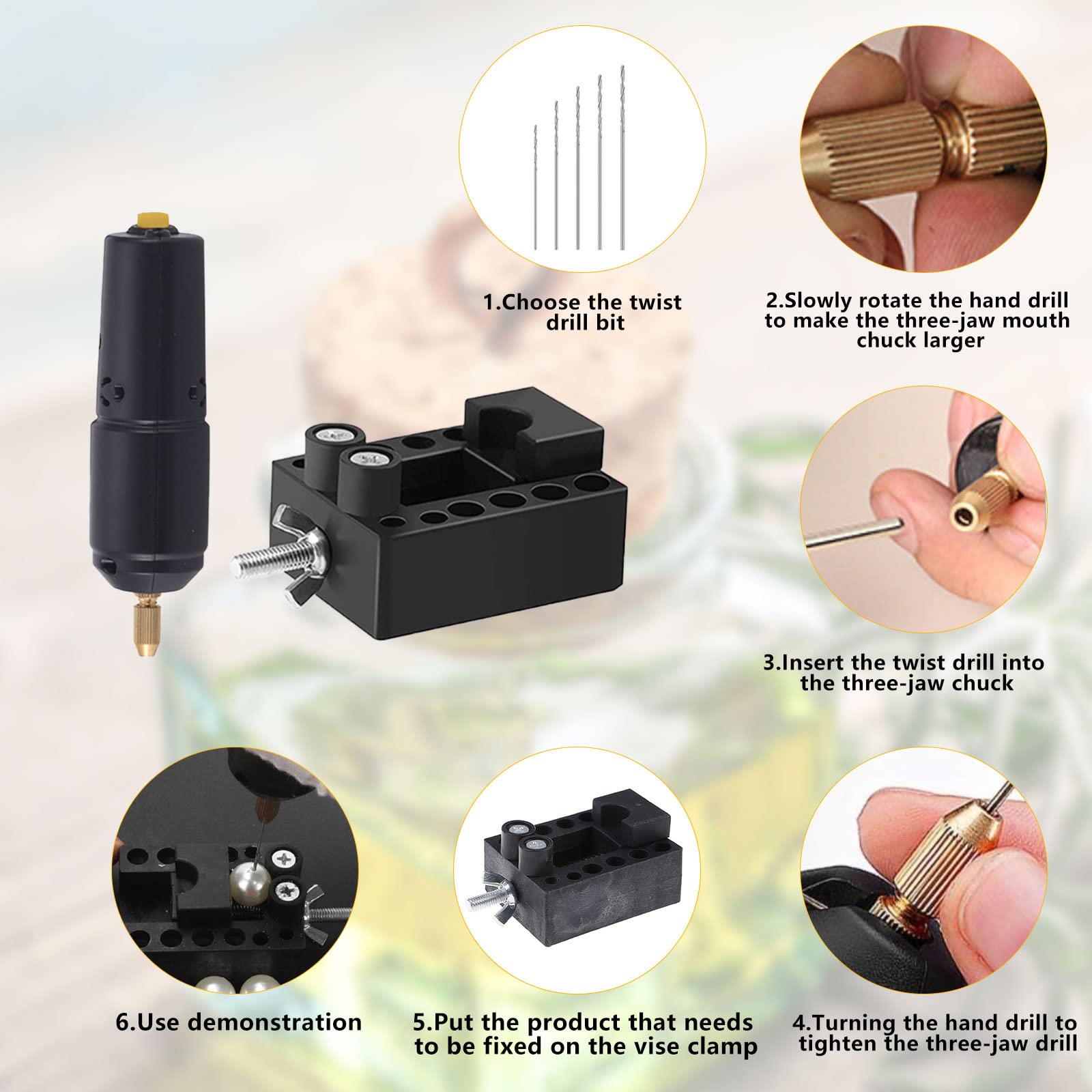 Mini taladro eléctrico de mano para resina, 0.8-1.2 mm Micro USB Taladro eléctrico para fabricación de joyas Pin Vise Kit de mango de uñas DIY con 10 herramientas de brocas, tornillo de hierro