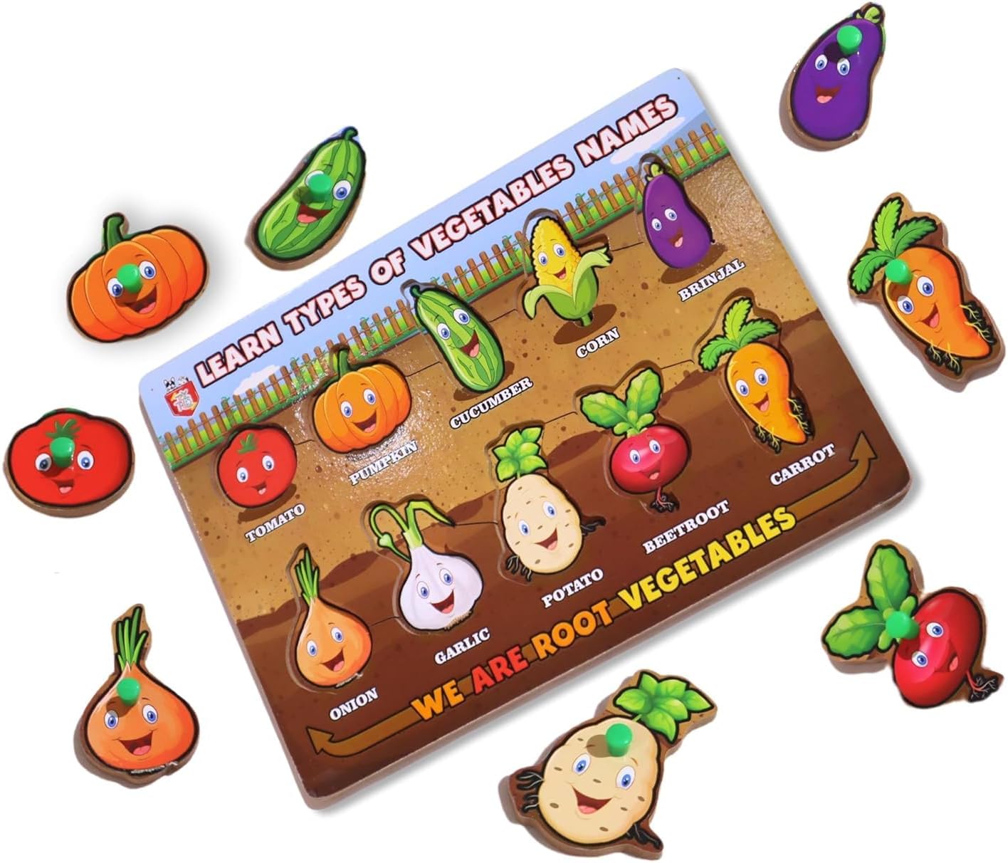 Adora Wooden Puzzle Learning Educational Game Board for Kids, Educational Vegetables Puzzle Game for Kids | Explore, Learn, and Play: Wooden Vegetable Puzzle Set for Young Minds