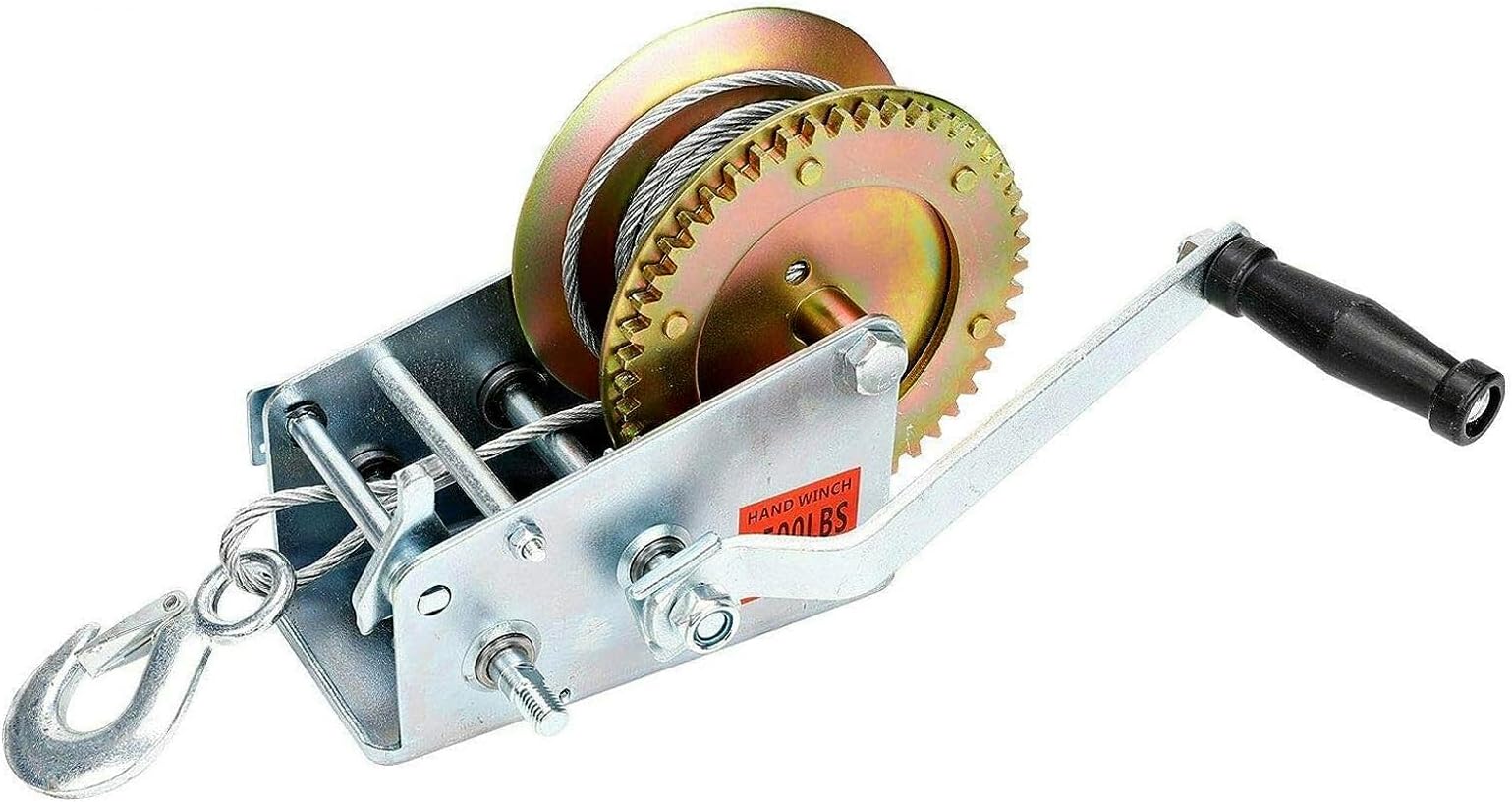 EASYBERG 3500lbs Dual Gear Hand Winch Hand Crank Manual Boat ATV RV Trailer 33ft Cable or Boat Haulage or Trailer mounting Conveniently drilled Holes in Base Allow Easy mouting