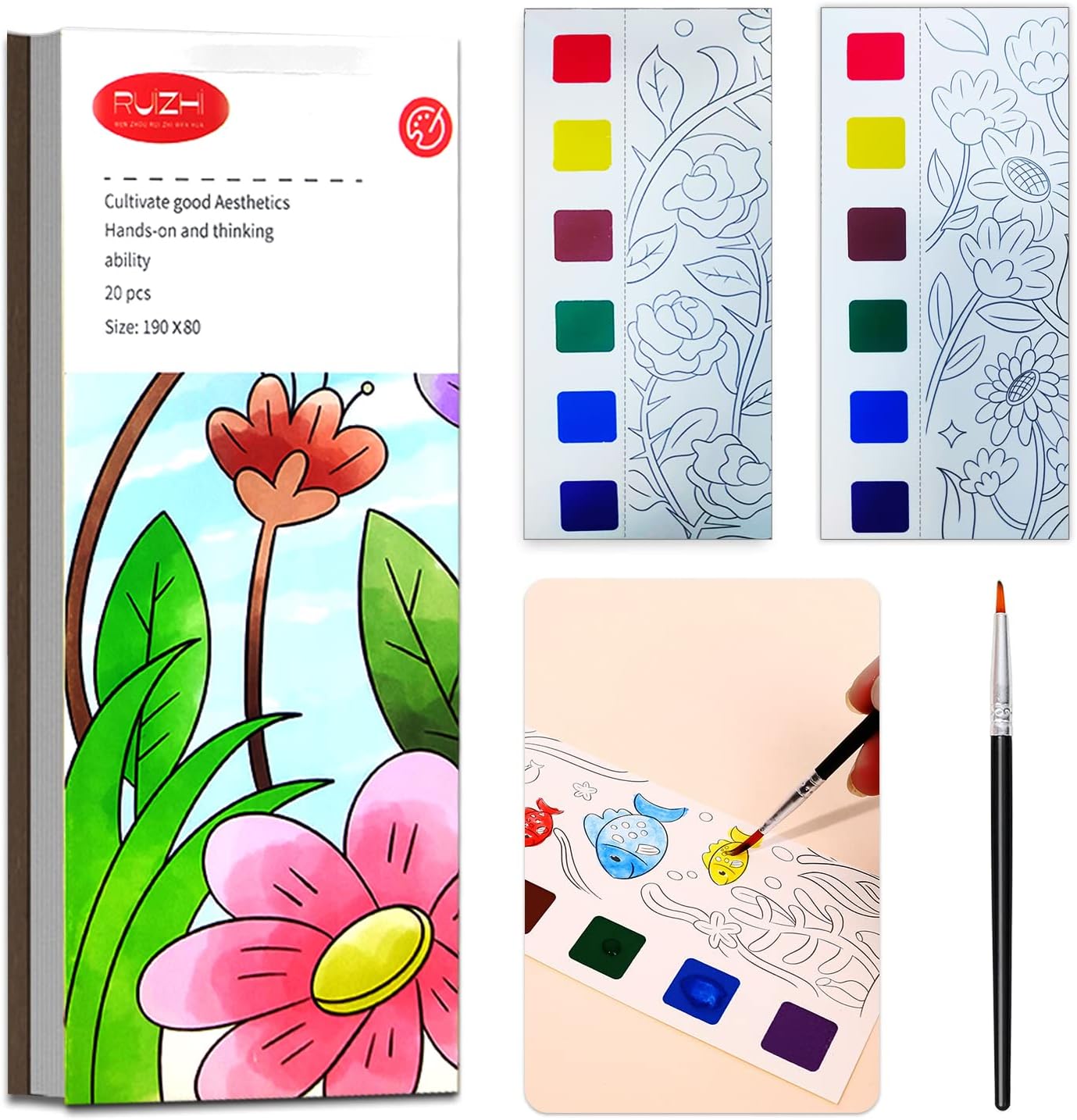 JUNQIU Watercolor Coloring Books for Kids Ages 4-8, Pocket Watercolor Painting Book for Toddlers, Arts and Crafts for Girls Boys, Water Colors Paint Kids