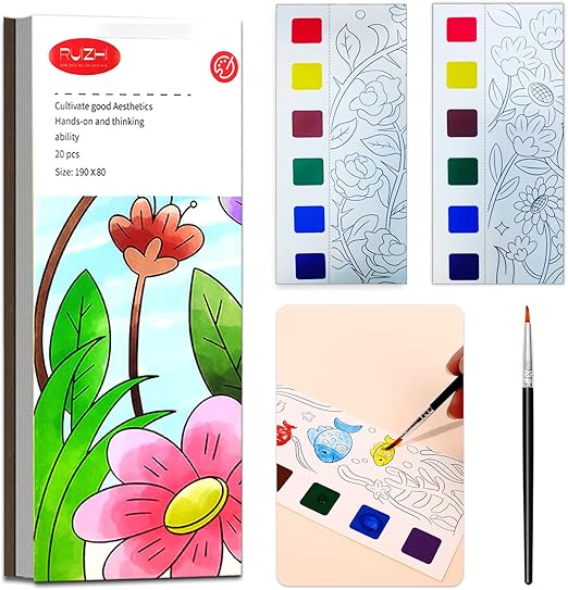 JUNQIU Watercolor Coloring Books for Kids Ages 4-8, Pocket Watercolor Painting Book for Toddlers, Arts and Crafts Kit Easter Basket Stuffers for Girls Boys